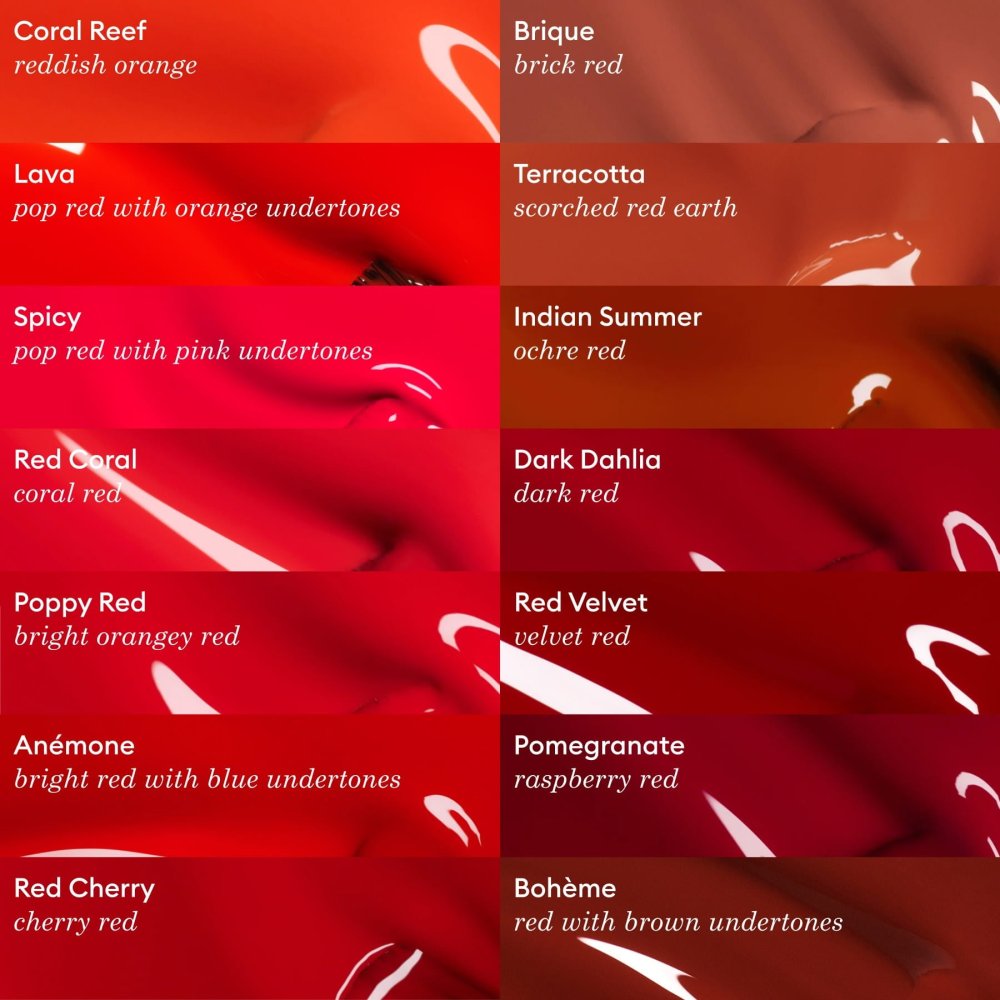 Porównanie odcienia Manucurist Green Poppy Red z podobnymi odcieniami