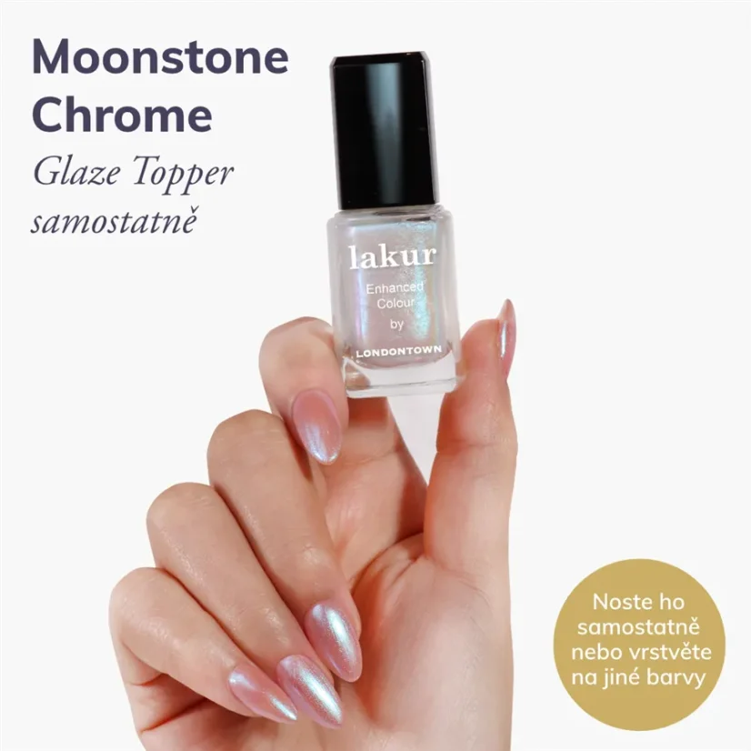 LONDONTOWN Lakur Moonstone Chrome Glaze Topper lak na nehty zelený chrom 12 ml