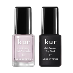 LONDONTOWN Kur Conceal & Go Pink set rozjasňovač nechtov ružový a Gel Genius Top Coat 2x12 ml
