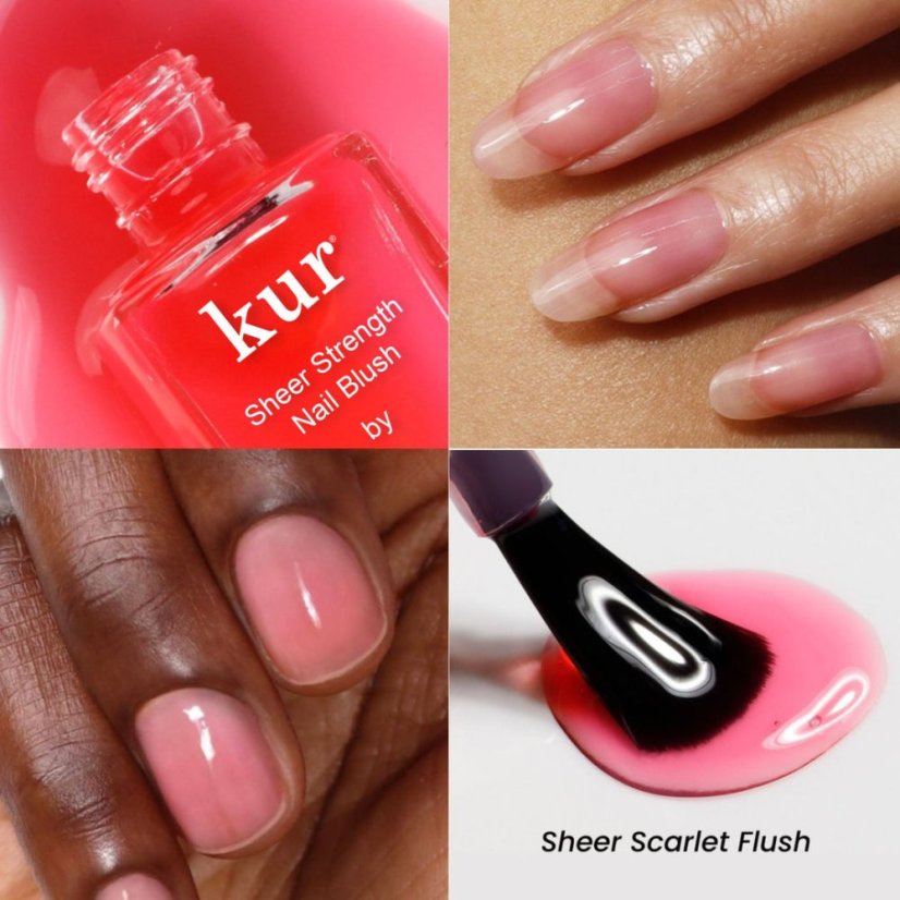 LONDONTOWN Kur Sheer Strength Nail Blush Poppy zpevňující lak na nehty průhledná šarlatová 12 ml