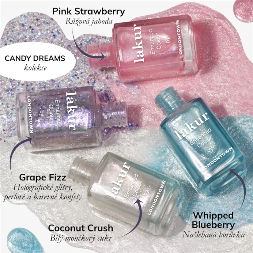 LONDONTOWN Lakur Whipped Blueberry lak na nechty modrý s trblietkami 12 ml