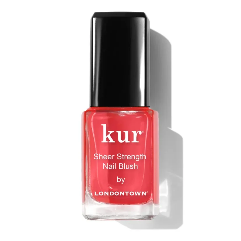 LONDONTOWN Kur Sheer Strength Nail Blush Poppy zpevňující lak na nehty průhledná šarlatová 12 ml