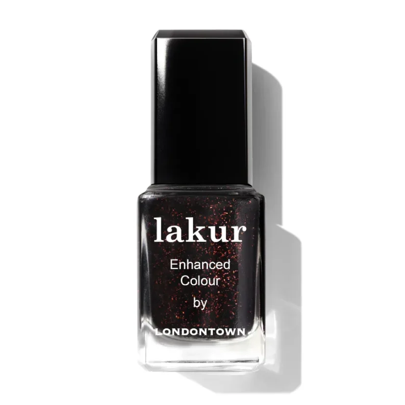 LONDONTOWN Lakur Around the Fireplace lak na nehty hnědá s měděnými třpytkami 12 ml