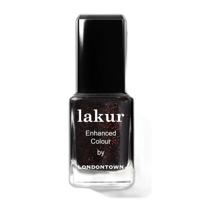 LONDONTOWN Lakur Around the Fireplace lak na nehty hnědá s měděnými třpytkami 12 ml