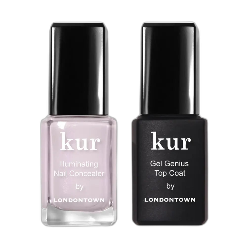 LONDONTOWN Kur Conceal & Go Pink set rozjasňovač nechtov ružový a Gel Genius Top Coat 2x12 ml